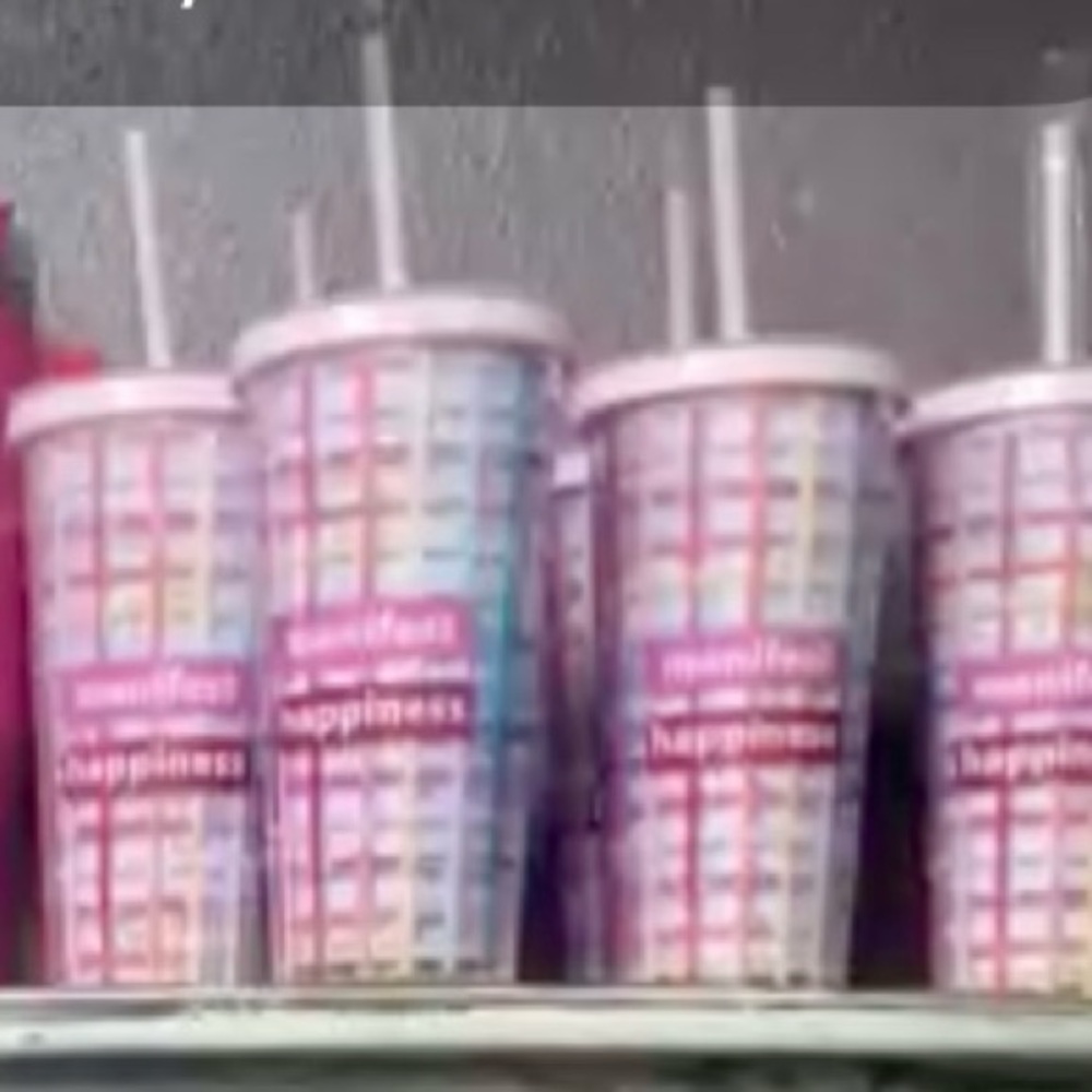 Manifest Happiness Tumbler Pink Glitter Straw Cup NIB Giftable - Picture 2 of 5